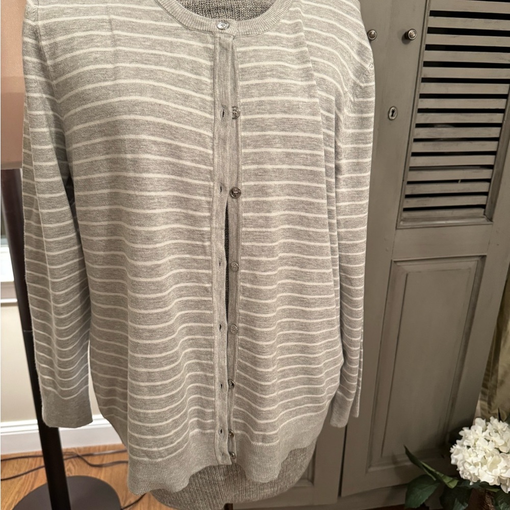 Jones New York Gray/White Striped Cardigan Sweater - Picture 2 of 11